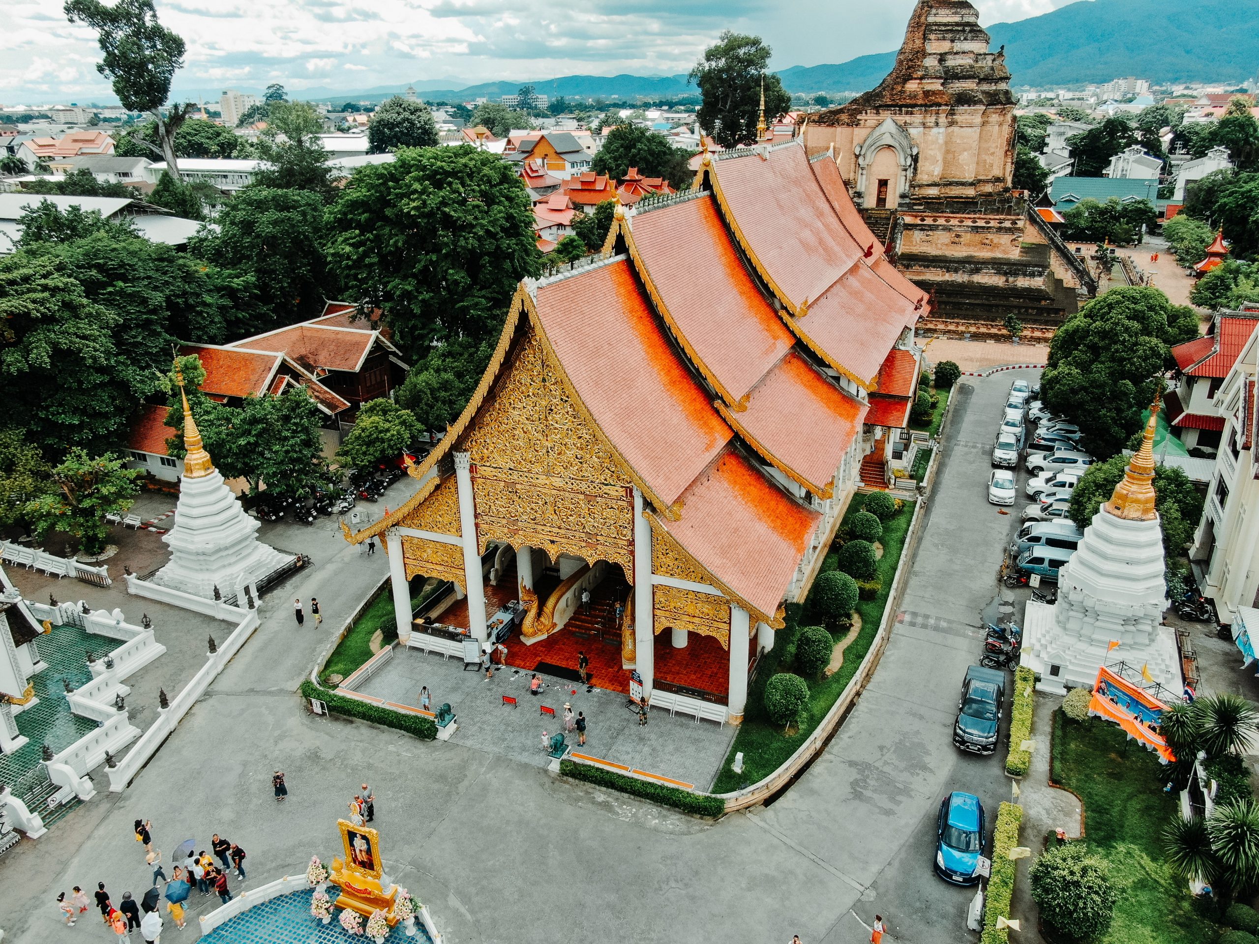 Top-ranked coworking space in Chiang Mai with stunning aerial views of a temple in Thailand.