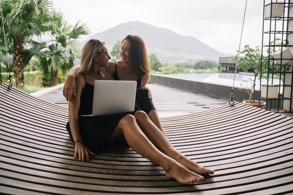 Person working on a laptop outdoors