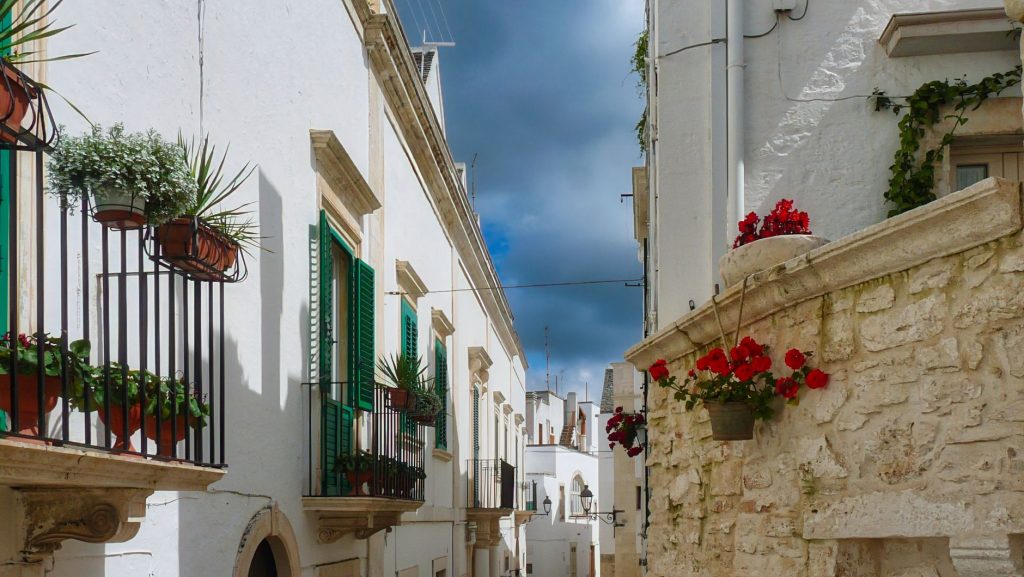 Whitewashed streets of Ostuni in Puglia, Italy